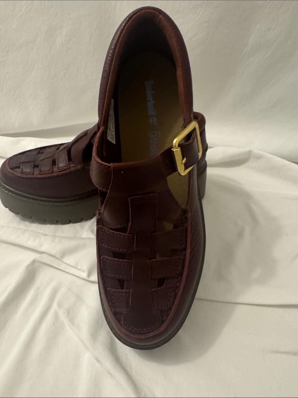 Timberland Ortholite MaryJane’s in burgundy with platform lug sole. New! 8
